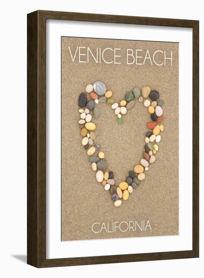 Venice Beach, California - Stone Heart on Sand-Lantern Press-Framed Art Print