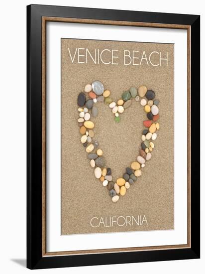 Venice Beach, California - Stone Heart on Sand-Lantern Press-Framed Art Print