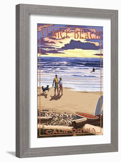 Venice Beach, California - Sunset Beach Scene-Lantern Press-Framed Art Print