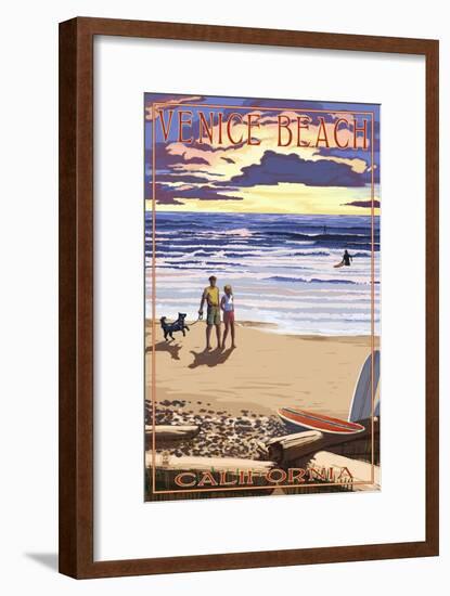 Venice Beach, California - Sunset Beach Scene-Lantern Press-Framed Art Print