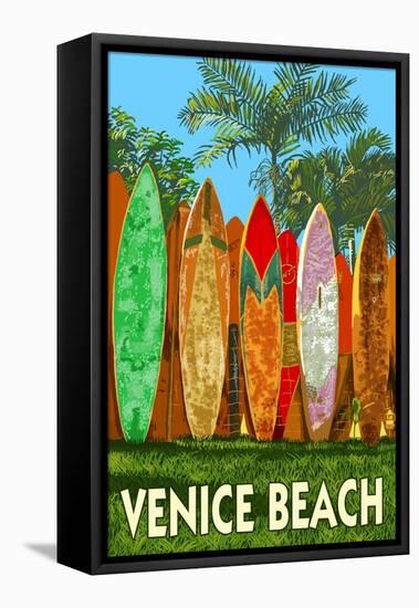Venice Beach, California - Surfboard Fence-Lantern Press-Framed Stretched Canvas