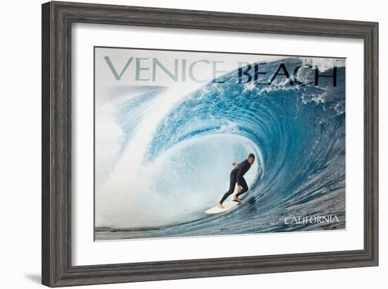 Venice Beach, California - Surfer in Perfect Wave-Lantern Press-Framed Art Print