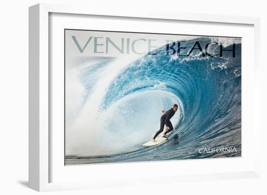Venice Beach, California - Surfer in Perfect Wave-Lantern Press-Framed Art Print