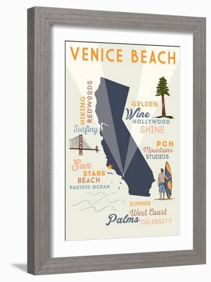 Venice Beach, California - Typography and Icons-Lantern Press-Framed Art Print