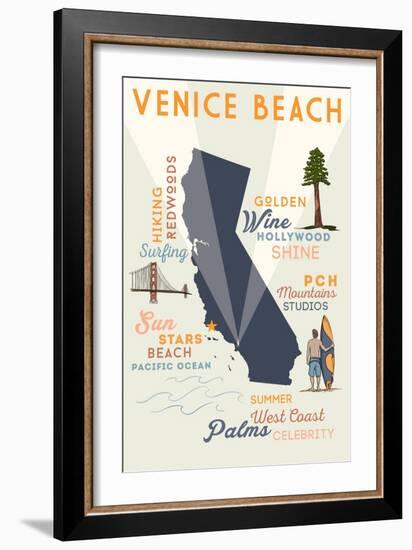 Venice Beach, California - Typography and Icons-Lantern Press-Framed Art Print