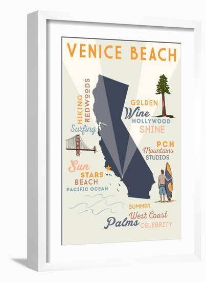 Venice Beach, California - Typography and Icons-Lantern Press-Framed Art Print