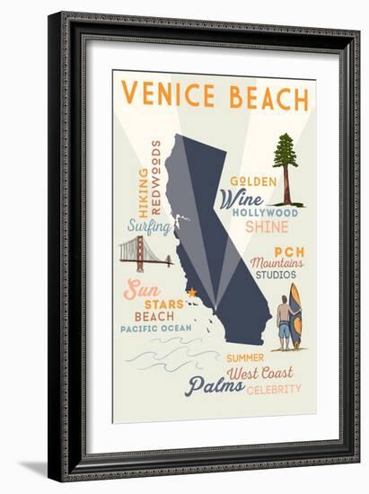 Venice Beach, California - Typography and Icons-Lantern Press-Framed Art Print