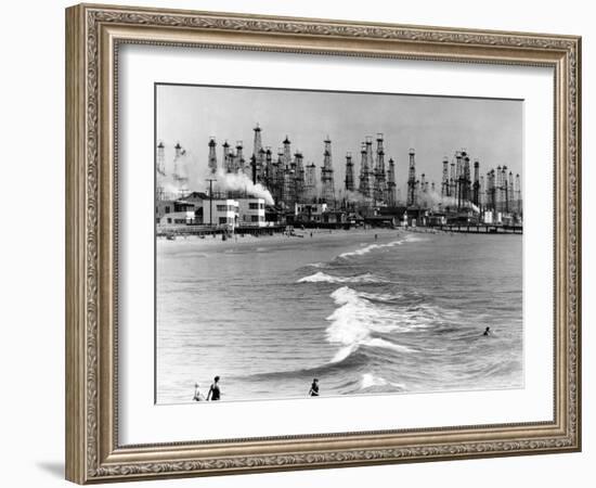 Venice Beach View of Oil Derricks-null-Framed Photo