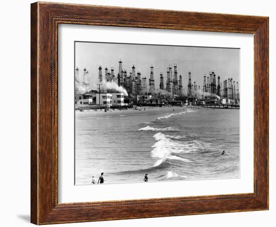 Venice Beach View of Oil Derricks-null-Framed Photo