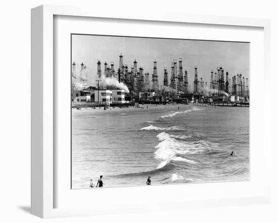 Venice Beach View of Oil Derricks-null-Framed Photo