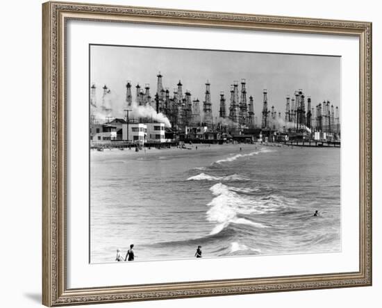 Venice Beach View of Oil Derricks-null-Framed Photo