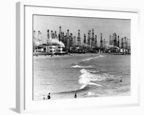 Venice Beach View of Oil Derricks--Framed Photo