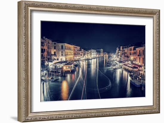 Venice City at Night, Beautiful Majestic Cityscape, Many Glowing Lights in the Buildings over Grand-Anna Omelchenko-Framed Photographic Print