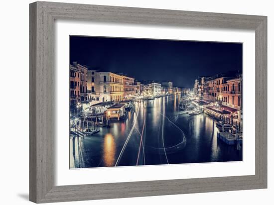 Venice City at Night, Beautiful Majestic Cityscape, Many Glowing Lights in the Buildings over Grand-Anna Omelchenko-Framed Photographic Print