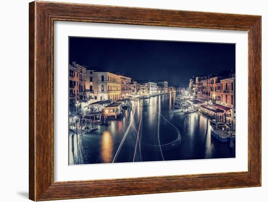 Venice City at Night, Beautiful Majestic Cityscape, Many Glowing Lights in the Buildings over Grand-Anna Omelchenko-Framed Photographic Print