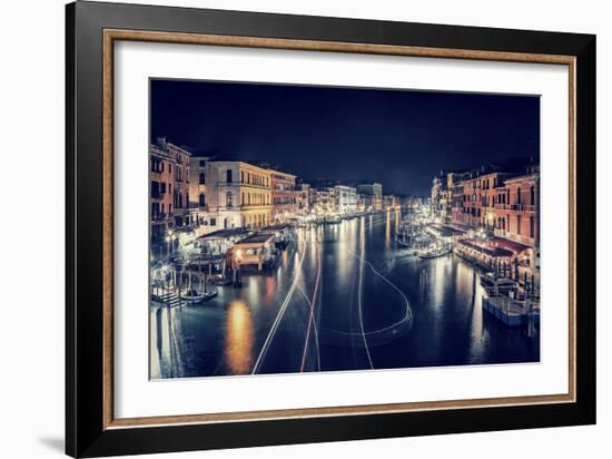 Venice City at Night, Beautiful Majestic Cityscape, Many Glowing Lights in the Buildings over Grand-Anna Omelchenko-Framed Photographic Print