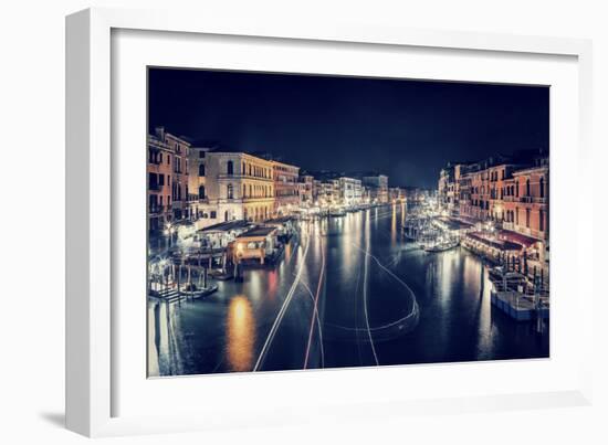 Venice City at Night, Beautiful Majestic Cityscape, Many Glowing Lights in the Buildings over Grand-Anna Omelchenko-Framed Photographic Print