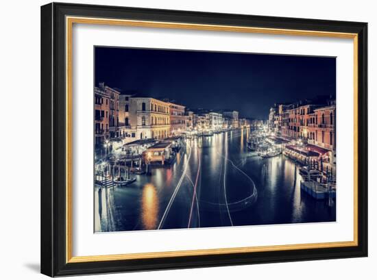 Venice City at Night, Beautiful Majestic Cityscape, Many Glowing Lights in the Buildings over Grand-Anna Omelchenko-Framed Photographic Print