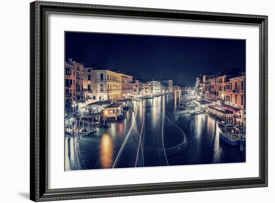 Venice City at Night, Beautiful Majestic Cityscape, Many Glowing Lights in the Buildings over Grand-Anna Omelchenko-Framed Photographic Print