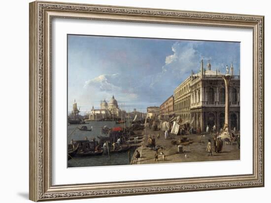 Venice: Dock Facing the Zecca Palace with the Column of Saint Theodoro-Canaletto-Framed Art Print