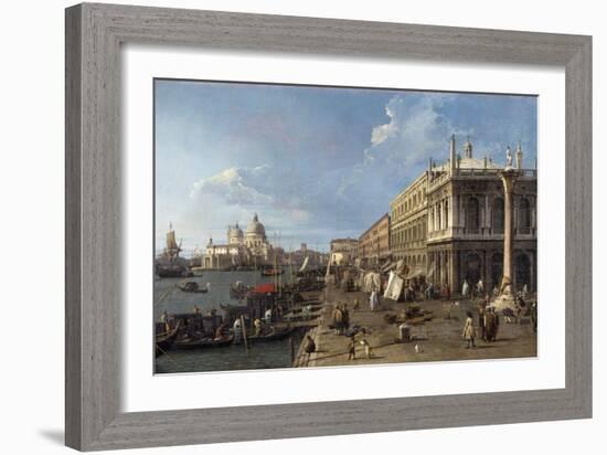 Venice: Dock Facing the Zecca Palace with the Column of Saint Theodoro-Canaletto-Framed Art Print