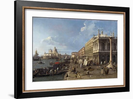 Venice: Dock Facing the Zecca Palace with the Column of Saint Theodoro-Canaletto-Framed Art Print