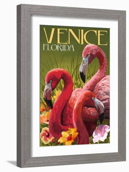 Venice, Florida - Flamingos-Lantern Press-Framed Art Print