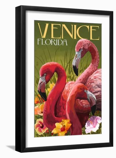 Venice, Florida - Flamingos-Lantern Press-Framed Art Print