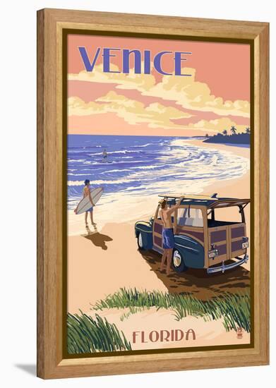 Venice, Florida - Woody on the Beach-Lantern Press-Framed Stretched Canvas