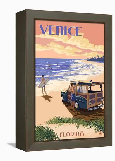 Venice, Florida - Woody on the Beach-Lantern Press-Framed Stretched Canvas