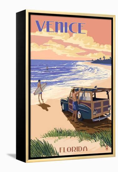 Venice, Florida - Woody on the Beach-Lantern Press-Framed Stretched Canvas