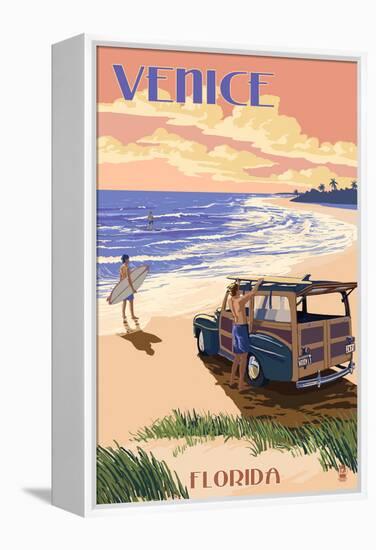 Venice, Florida - Woody on the Beach-Lantern Press-Framed Stretched Canvas