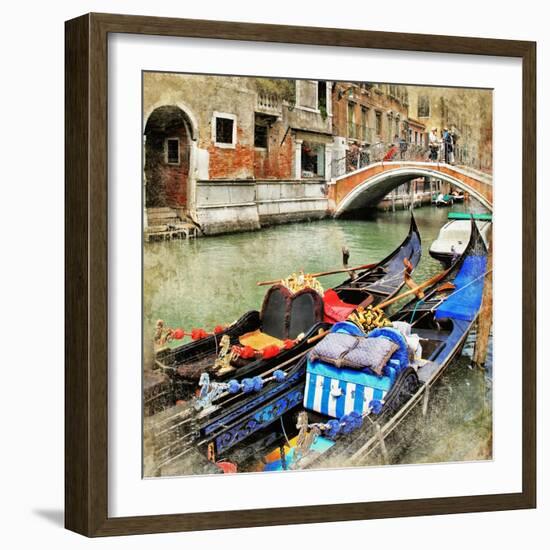 Venice. Gondolas. Artwork In Painting Style-Maugli-l-Framed Art Print