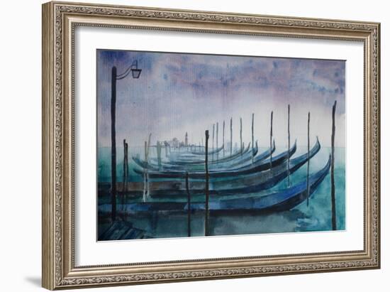 Venice Gondolas during Fog-Markus Bleichner-Framed Art Print