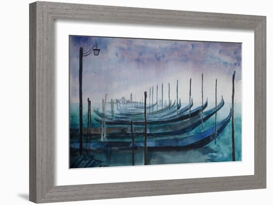 Venice Gondolas during Fog-Markus Bleichner-Framed Art Print