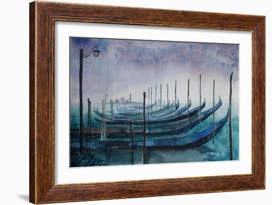 Venice Gondolas during Fog-Markus Bleichner-Framed Art Print