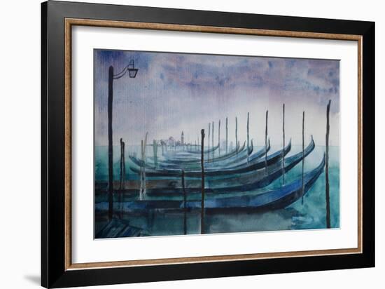 Venice Gondolas during Fog-Markus Bleichner-Framed Art Print