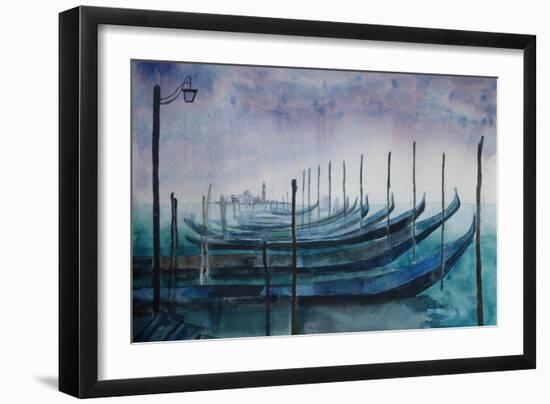 Venice Gondolas during Fog-Markus Bleichner-Framed Art Print