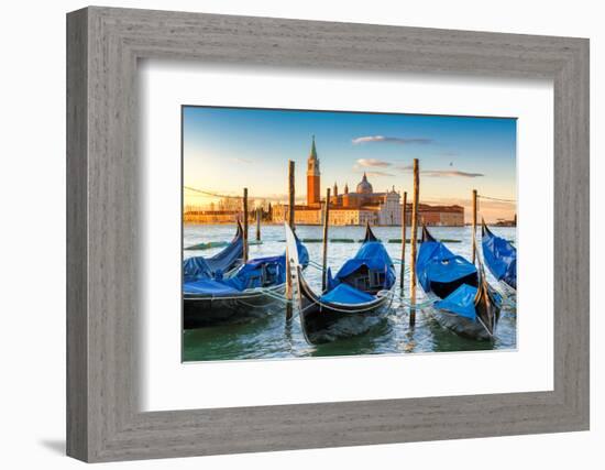 Venice Gondolas on San Marco Square at Sunrise, Venice, Italy-lucky-photographer-Framed Photographic Print