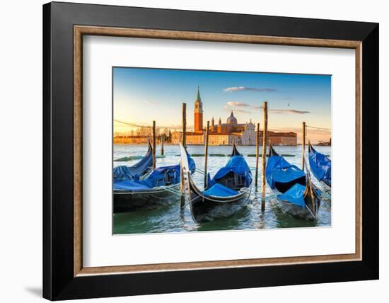 Venice Gondolas on San Marco Square at Sunrise, Venice, Italy-lucky-photographer-Framed Photographic Print