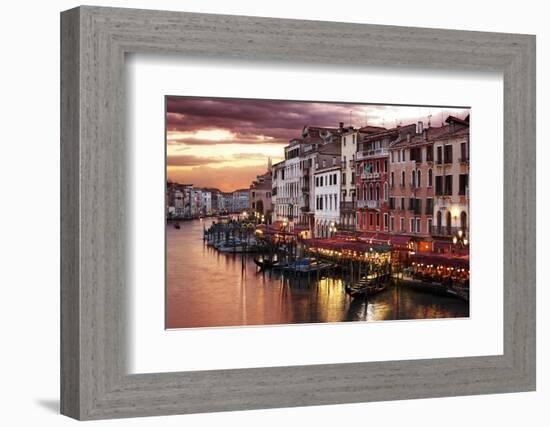 Venice Grand Canal Gondolas, Hotels and Restaurants at Sunset from the Rialto Bridge-Flynt-Framed Photographic Print