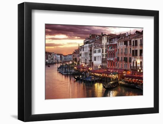 Venice Grand Canal Gondolas, Hotels and Restaurants at Sunset from the Rialto Bridge-Flynt-Framed Photographic Print