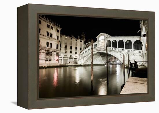 Venice Grand Canal, Rialto Bridge Night View. Italy-stevanzz-Framed Premier Image Canvas