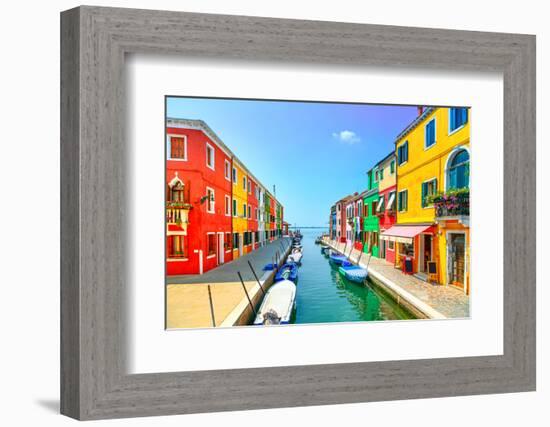 Venice Landmark, Burano Island Canal, Colorful Houses and Boats, Italy. Long Exposure Photography-stevanzz-Framed Photographic Print