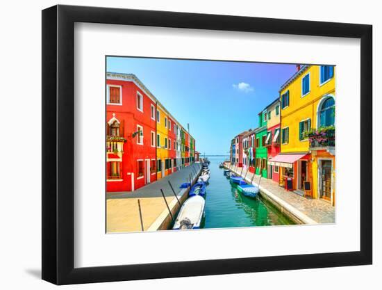 Venice Landmark, Burano Island Canal, Colorful Houses and Boats, Italy. Long Exposure Photography-stevanzz-Framed Photographic Print