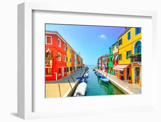 Venice Landmark, Burano Island Canal, Colorful Houses and Boats, Italy. Long Exposure Photography-stevanzz-Framed Photographic Print