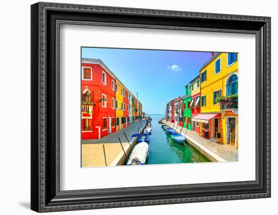 Venice Landmark, Burano Island Canal, Colorful Houses and Boats, Italy. Long Exposure Photography-stevanzz-Framed Photographic Print
