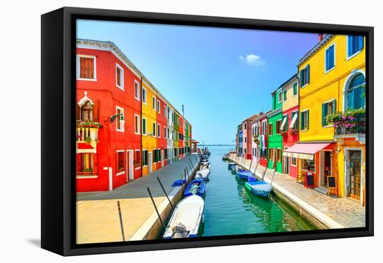 Venice Landmark, Burano Island Canal, Colorful Houses and Boats, Italy. Long Exposure Photography-stevanzz-Framed Premier Image Canvas