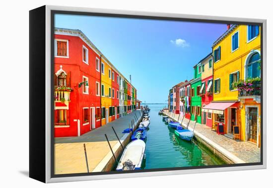 Venice Landmark, Burano Island Canal, Colorful Houses and Boats, Italy. Long Exposure Photography-stevanzz-Framed Premier Image Canvas