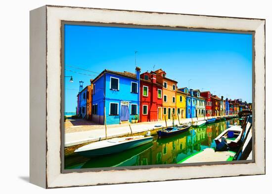 Venice Landmark, Burano Island Canal, Colorful Houses and Boats, Italy-stevanzz-Framed Premier Image Canvas